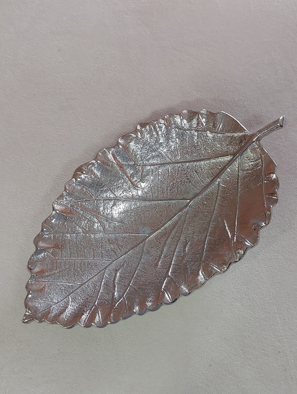 Silver Leaf-Shaped Decorative Plate. Made In India